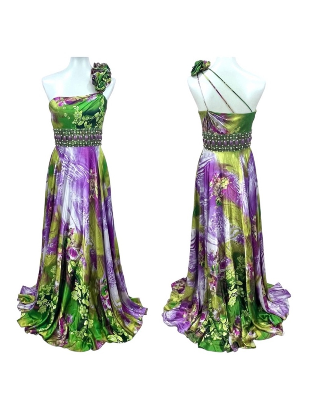 Jovani Exotic Tropical Floral One Shoulder Flower Formal Gown Maxi Prom Dress